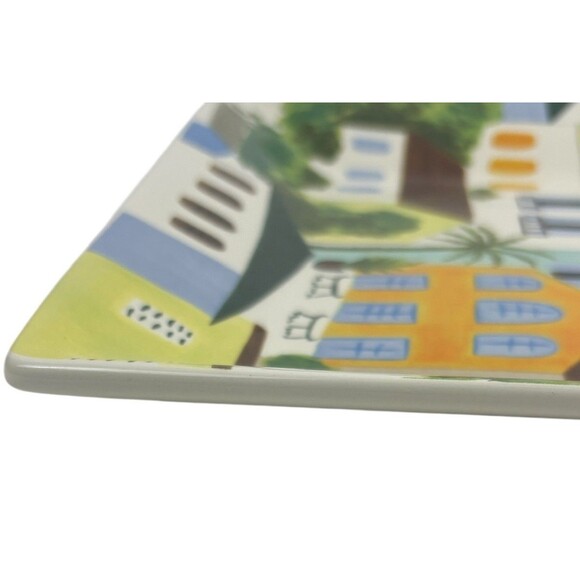 VTG Pier 1 One Villa del Sol Hand-Painted Square Plate Vibrant Village Folk Art - Picture 11 of 15